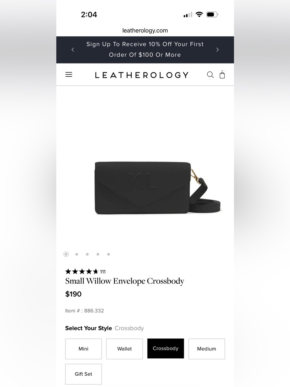 Leatherology Small Willow Envelope Crossbody - Black